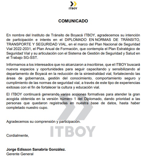 Comunicado diplomado seguridad vial